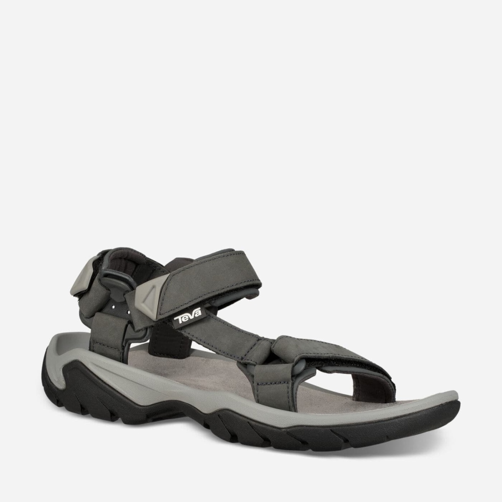 Teva Terra Fi 5 Universal Leather - Men's Teva Sandals - Dark Grey | India (WFTN21056)